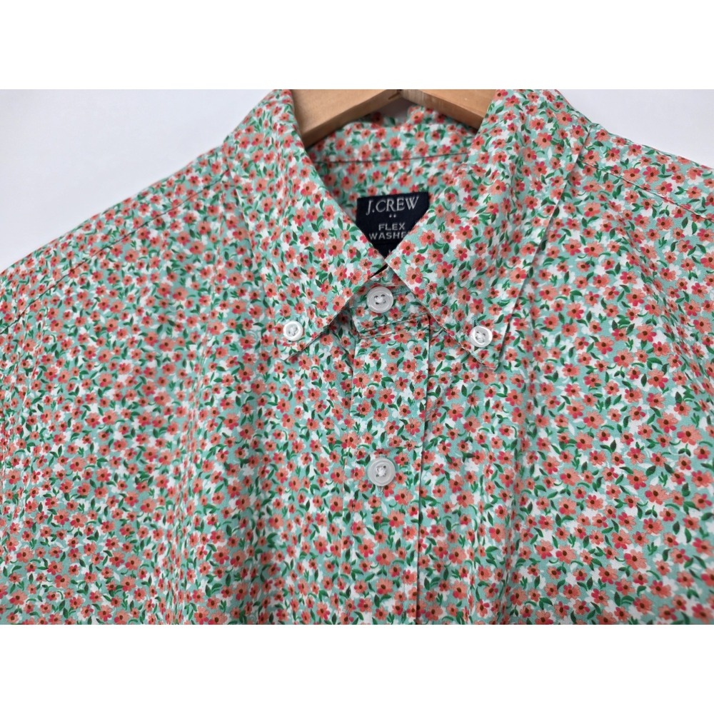 Men's J. Crew Flex Washed Button Down Short Sleeve Shirt Floral Size Medium